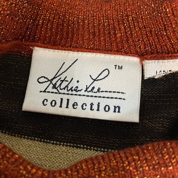 Kathy Lee metallic gold, brown & brick sleeveless mock turtleneck sweater-Medium - Picture 5 of 9